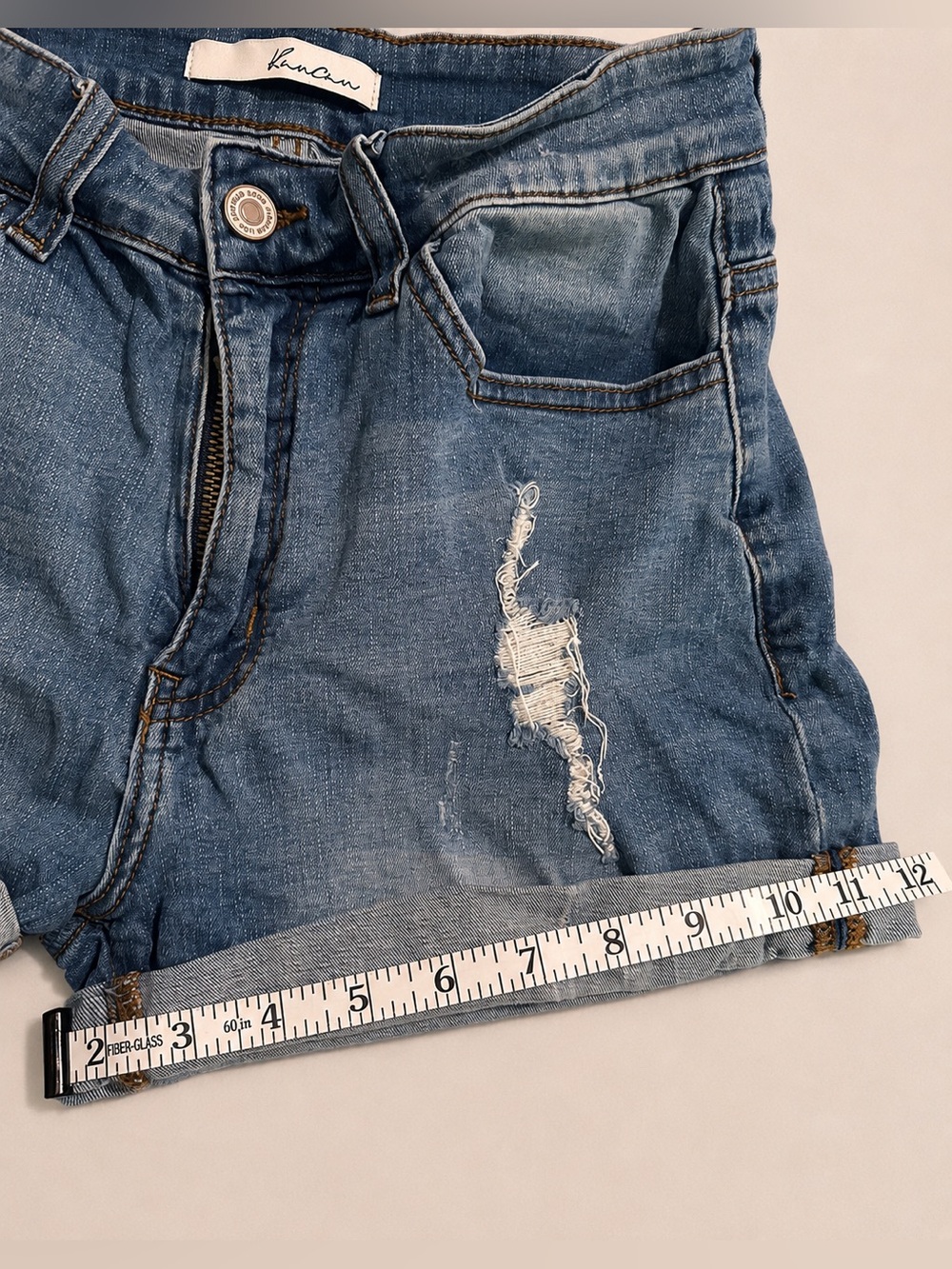 KanCan High Rise Distressed Cuffed Denim Shorts Size 5/26 - Picture 4 of 9